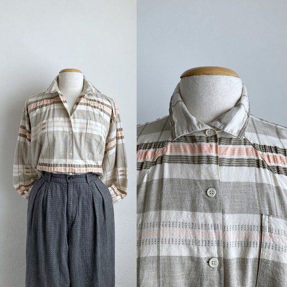 vintage 80s striped shirt womens camp shirt long s