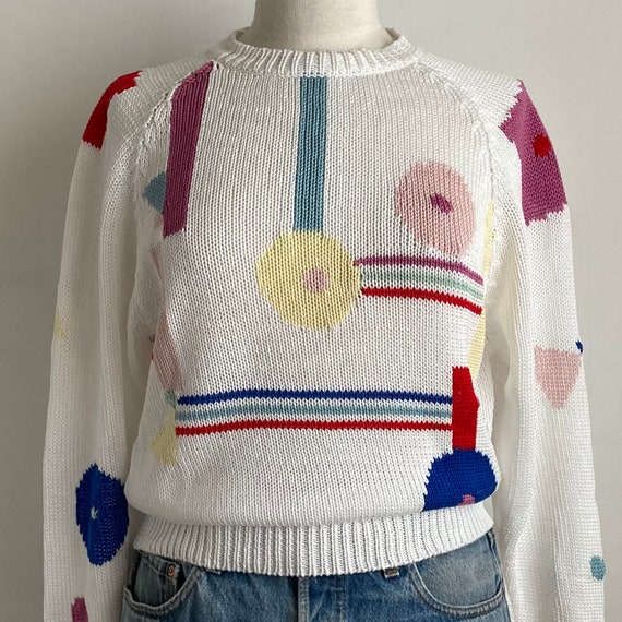 abstract 80s sweater vintage white sweater 1980s - image 2