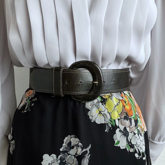 80s black belt vintage wide black leather waist be