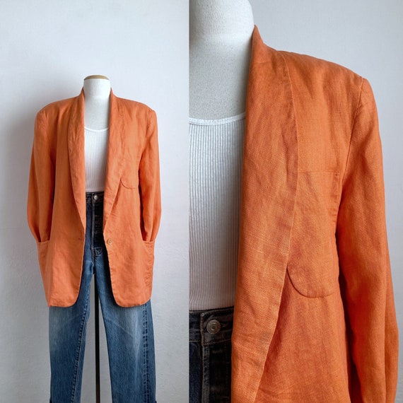 linen 80s blazer vintage oversized blazer womens 8
