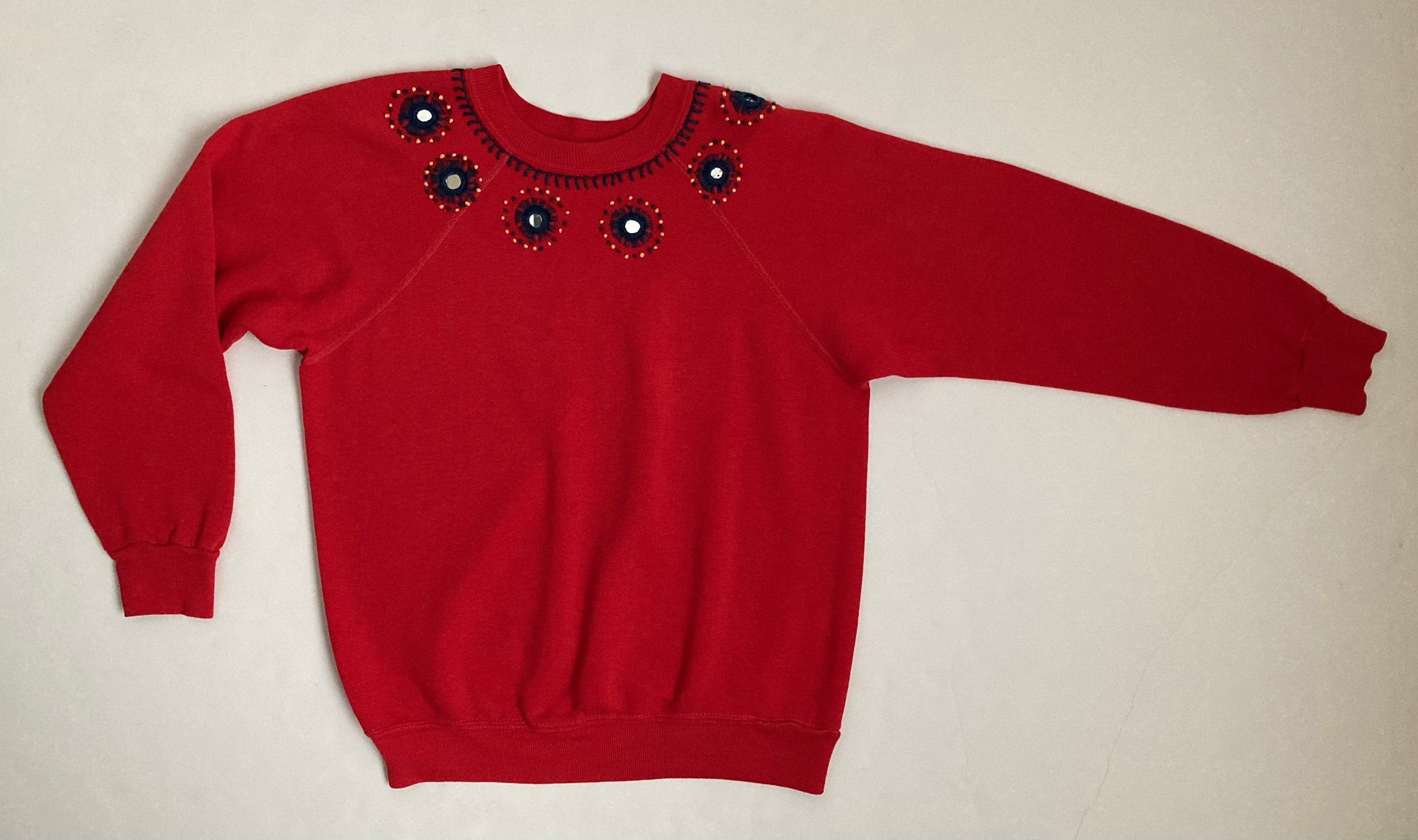 70s Red Sweatshirt Vintage Raglan Sleeve Sweat Shirt 1970s 