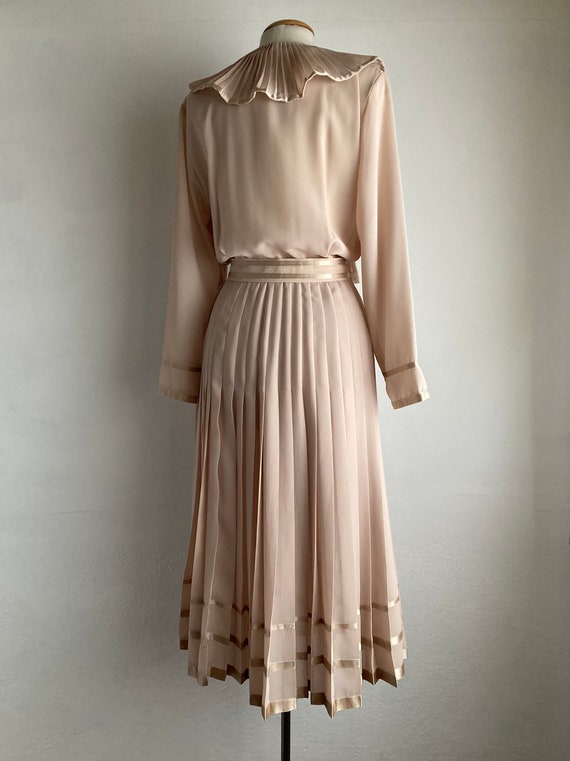 70s ruffle dress vintage beige evening dress with… - image 5