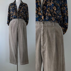 90s corduroy pleated pants vintage men&#39;s taupe corduroy trousers light gray 34 inch waist