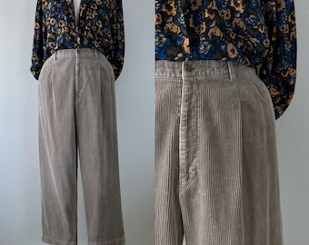 Pantalones plisados de pana marrón claro de los años 90, pantalones de pana vintage para hombre, cintura de 34 pulgadas.