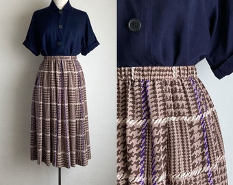 silk full skirt vintage knee length print midi skirt 80s pleated print