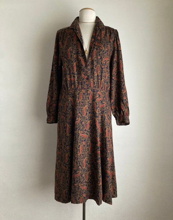 80s paisley dress vintage drop waist dress with b… - image 2