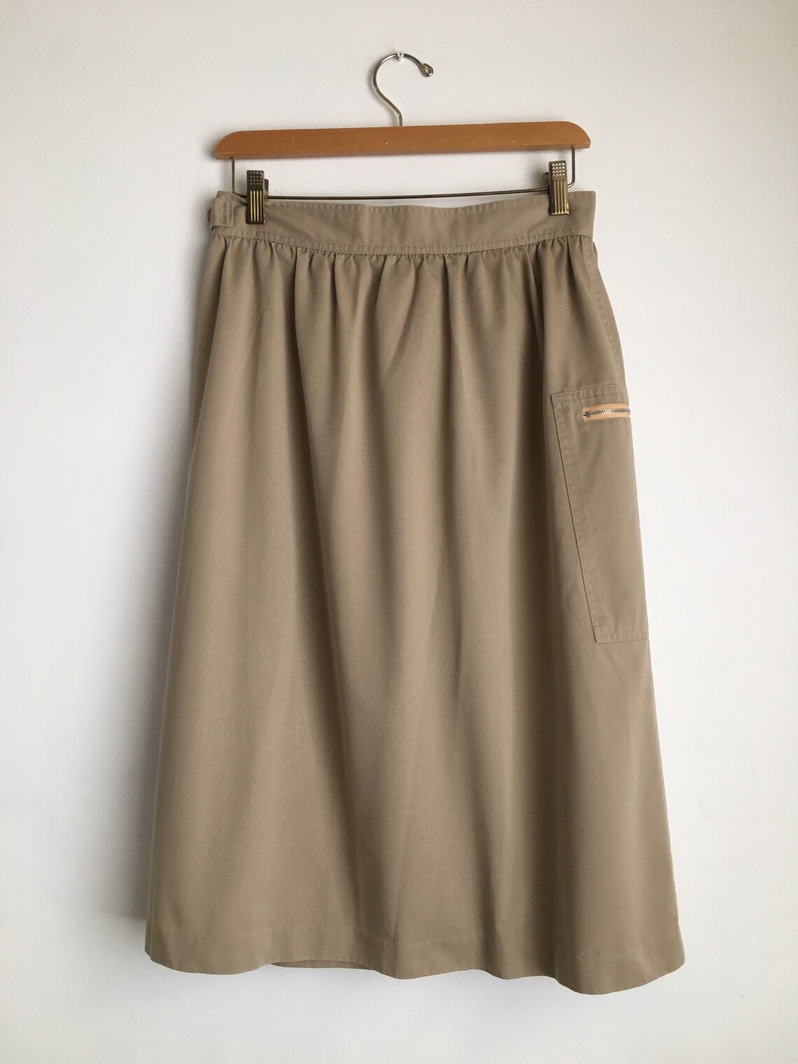 Khaki cotton 70s wrap skirt vintage 80s skirt knee length | Etsy