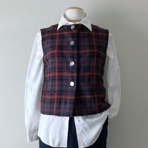 70s tartan plaid vest vintage 60s sleeveless top lightweight wool