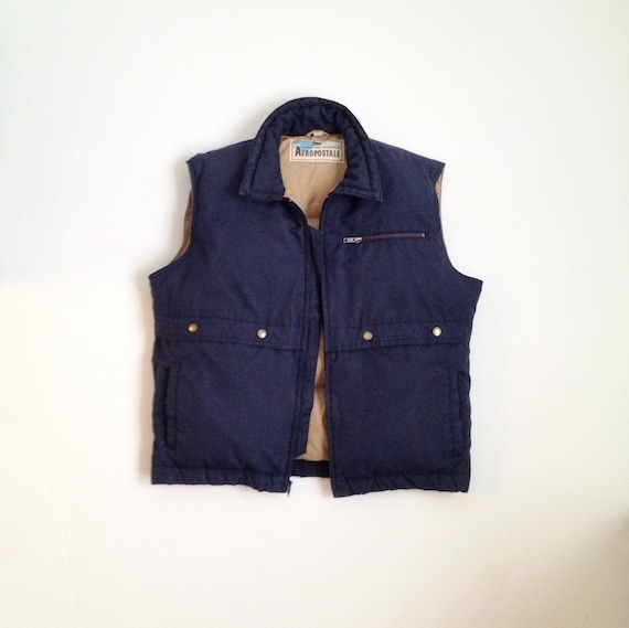 vintage down vest blue 80s puffer vest feathers na