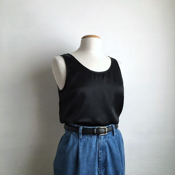 90s black silk tank vintage black shell top sleeve