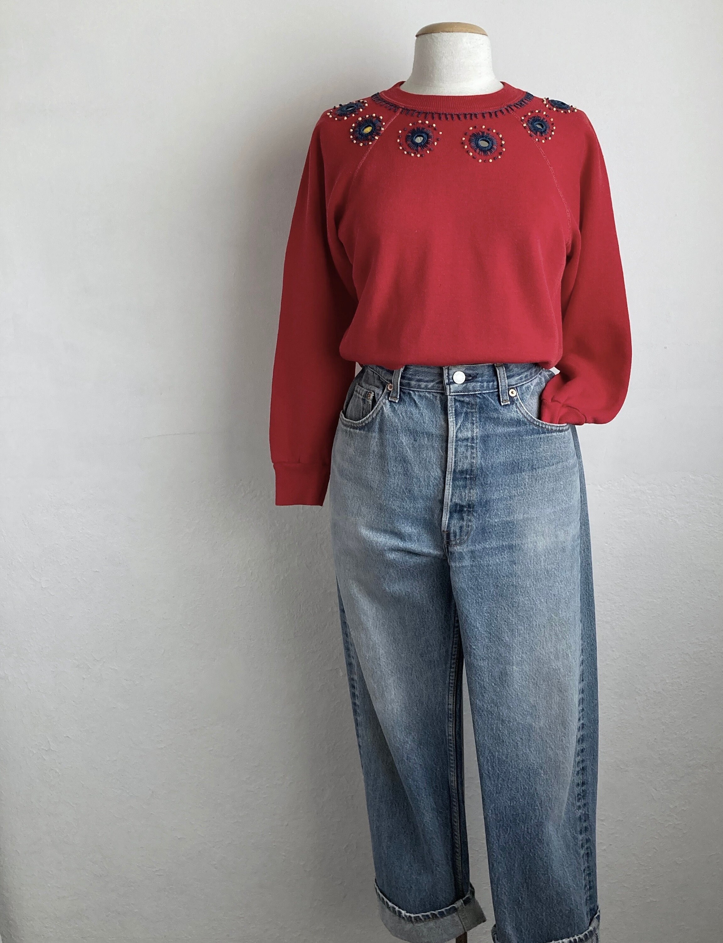 70s Red Sweatshirt Vintage Raglan Sleeve Sweat Shirt 1970s 
