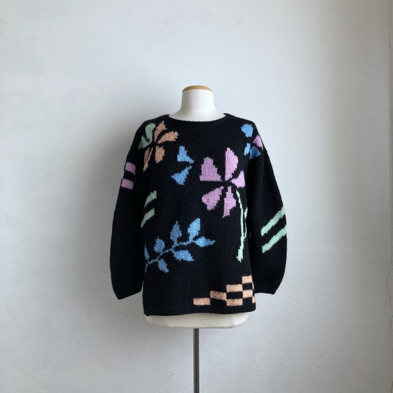 80s abstract sweater vintage black 80s sweater - image 1