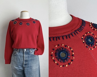 70s red sweatshirt vintage raglan sleeve sweat shirt 1970s crewneck sweatshirt pullover