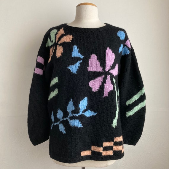 80s abstract sweater vintage black 80s sweater - image 2
