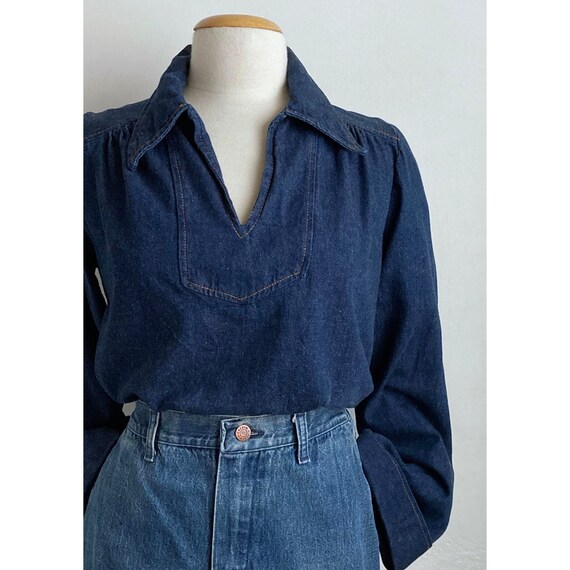 70s denim top vintage 1970s denim shirts womens l… - image 1