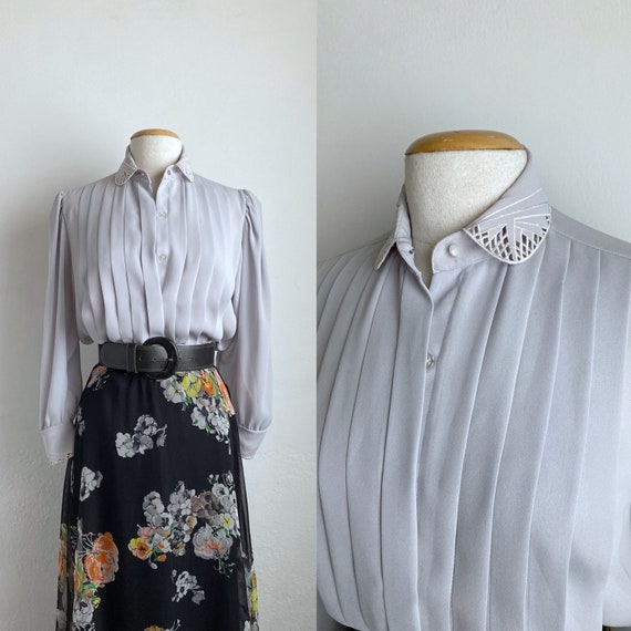 grey 70s blouse vintage peter pan collar shirt 197