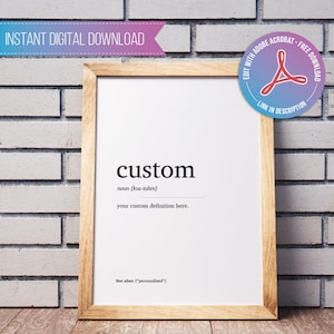 DIGITAL PERSONALISED PRINTABLE -  Custom Definition - Minimal - Home Decor - Customised