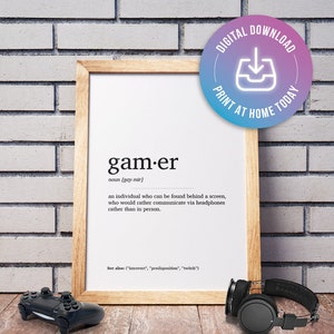 GAMER DEFINITION POSTER  |  Homemade Wall Decor  |  Definition  |  Gift  |  Minimal  |  Home Decor