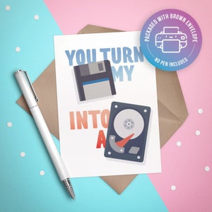 U zet mijn diskette in een Hard Drive wenskaart - Funny - Computer - Geeky paar - Valentines - jubileum - liefde