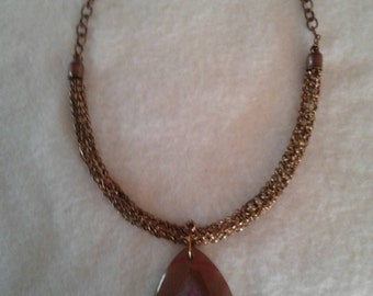 Viking wire weaved necklace with teardrop polished sliced Agate.