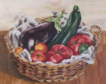 Garden Vegetables- Oil Still Life Painting 16x16" Original Artwork, Kitchen Art, Harvest