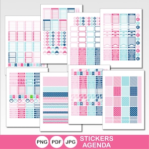 Pegatinas imprimibles en CASTELLANO para agenda. Kit digital de pegatinas para agenda con texto y dibujos para planificar tu mes y semana.