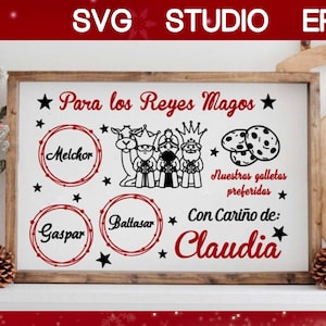 Bandeja Reyes Magos galletas y leche . Diseño digital para tu negocio. Fichero SVG, EPS, Studio. Para Cricut, Silhouette, o grabado laser