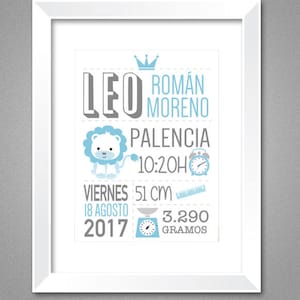 Natalício. Láminas de nascimento para crianças ou bebês personalizadas em PDF