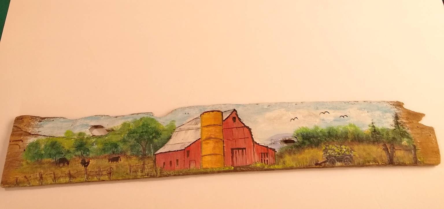 Original Folk Art Painting On Very Old Barn Wood Rustic Etsy