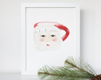 Vintage Santa Mug Watercolor Art Print - Christmas Decor - Christmas Art - Christmas Gift - Holiday Decor - Santa Claus Painting - Santa Art
