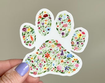 Paw Print Floral Sticker - Paw Print Decal - Dog Sticker - Dog Lover Gift - Dog Walker - Dog Groomer