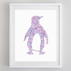 Penguin Watercolor Print - Custom Penguin Artwork - Penguin Painting - Penguin Gift - Penguin Nursery - Pink Girls Room - Penguin Art