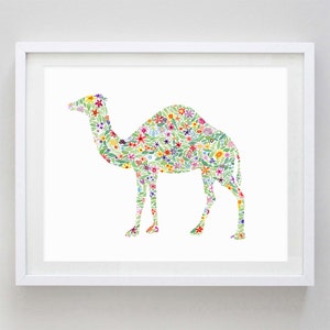 Camel Floral Watercolor Art Print - Animal Nursery - Camel Watercolor - Kids Room