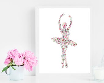 Ballerina 3 Floral Watercolor Print - Dancer Artwork - Girls Room Ballet - Pink and Purple