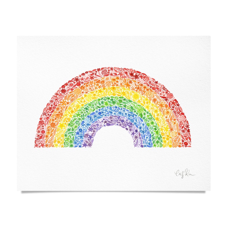 Rainbow Watercolor Art Print Rainbow Painting Rainbow Girls Room Rainbow Gift Floral Rainbow Rainbow Nursery Rainbow Artwork image 3