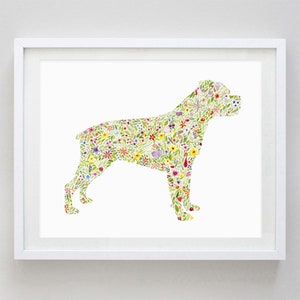 Rottweiler Floral Aquarell Kunstdruck - Hunde Geschenk - Hunderasse - Welpe Kunst - Hundeliebhaber Kunstwerk