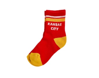 Youth Kansas City Crew Socks - Red w/ White and Gold - KC - Football - Gift - Kids