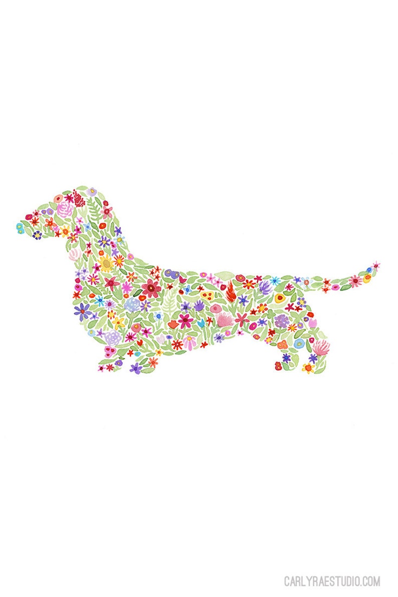 Dachshund Floral Watercolor Art Print Dog Gift Dog Breed Puppy Art Dog Lover Artwork image 2