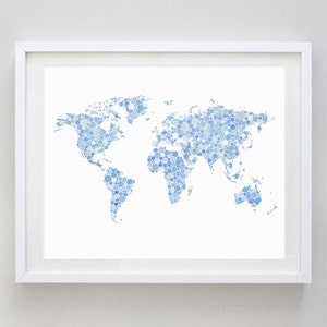 World Map Blue Watercolor Print - World Map Nursery - Blue Nursery - Boys Nursery - World Map Nursery - World Map Artwork - Travel Gift