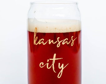 Kansas City Script Can Glass Gold - Kansas City - Kansas City Gift - Kansas City Glass - KC Glass - Beer - Chiefs Gift - Kansas City Chiefs