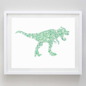 Dinosaur T-Rex Watercolor Art Print in Green Dots - Dino Kids Room - Dinosaur Nursery
