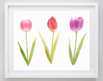 Tulip Watercolor Print - Gardener Gift - Tulip Watercolor Painting - Garden Artwork - Spring - Easter - Home Decor - Springtime