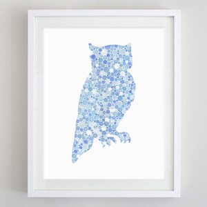 Blue or Black Owl Watercolor Art Print