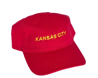 Kansas City Embroidered Hat - KC Hat - Baseball Cap - Women's Hat - Kansas City Gift - KC Gift - Kansas City Football - Red - Teal - Jean