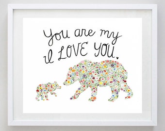 Bears I Love You Floral Watercolor Art Print