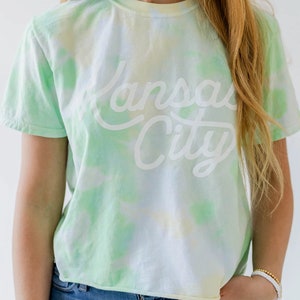 Kansas City Script Cropped T-Shirt - Green Dye - KC Shirt - KC T-Shirt - Kanas City Gift