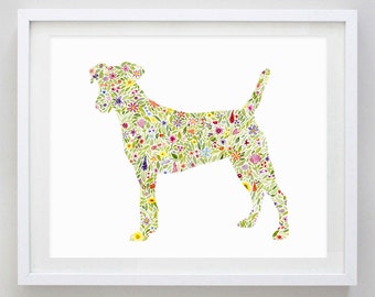 Jack Russell Terrier Floral Dog Watercolor Print - Dog Gift - Dog Breed - Puppy Art - Dog Lover Artwork