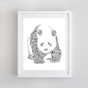Panda Watercolor Print - Panda Artwork - Panda Gift - Panda Black and White - Panda Painting - Custom Panda - Panda Nursery - Girls Room