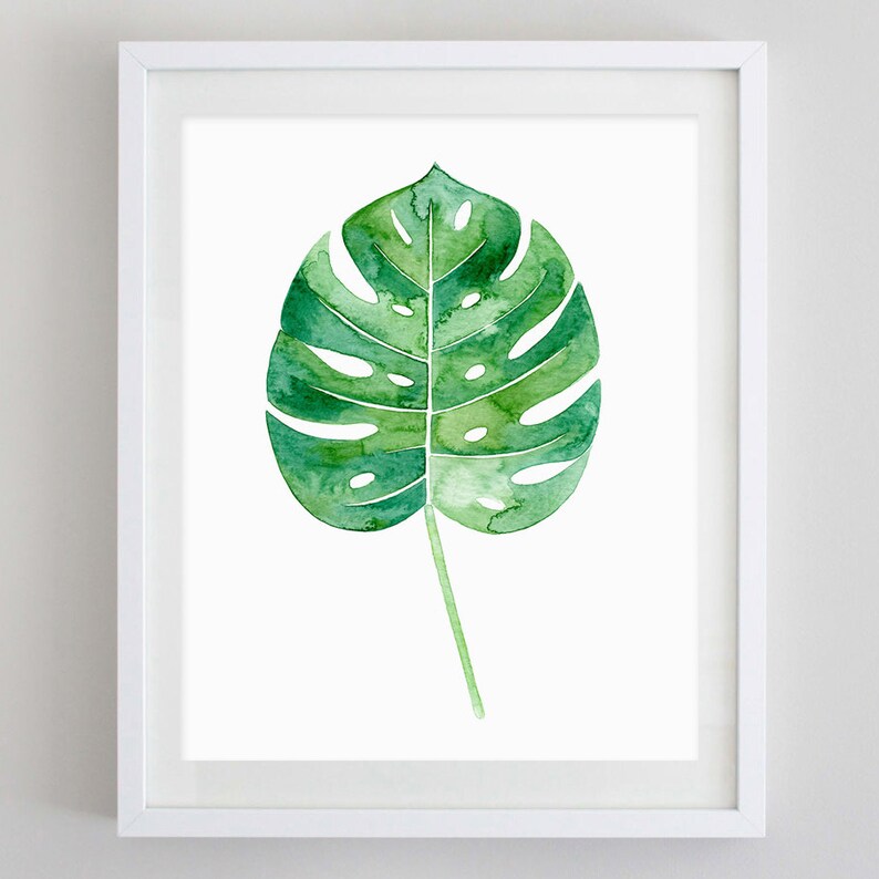 Set of 4 Tropical Botanical Leaf Watercolor Prints Green Etsy