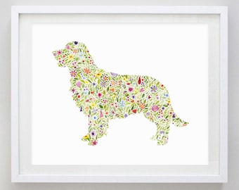 Golden Retriever Floral Watercolor Art Print - Dog Gift - Dog Breed - Puppy Art - Dog Lover Artwork